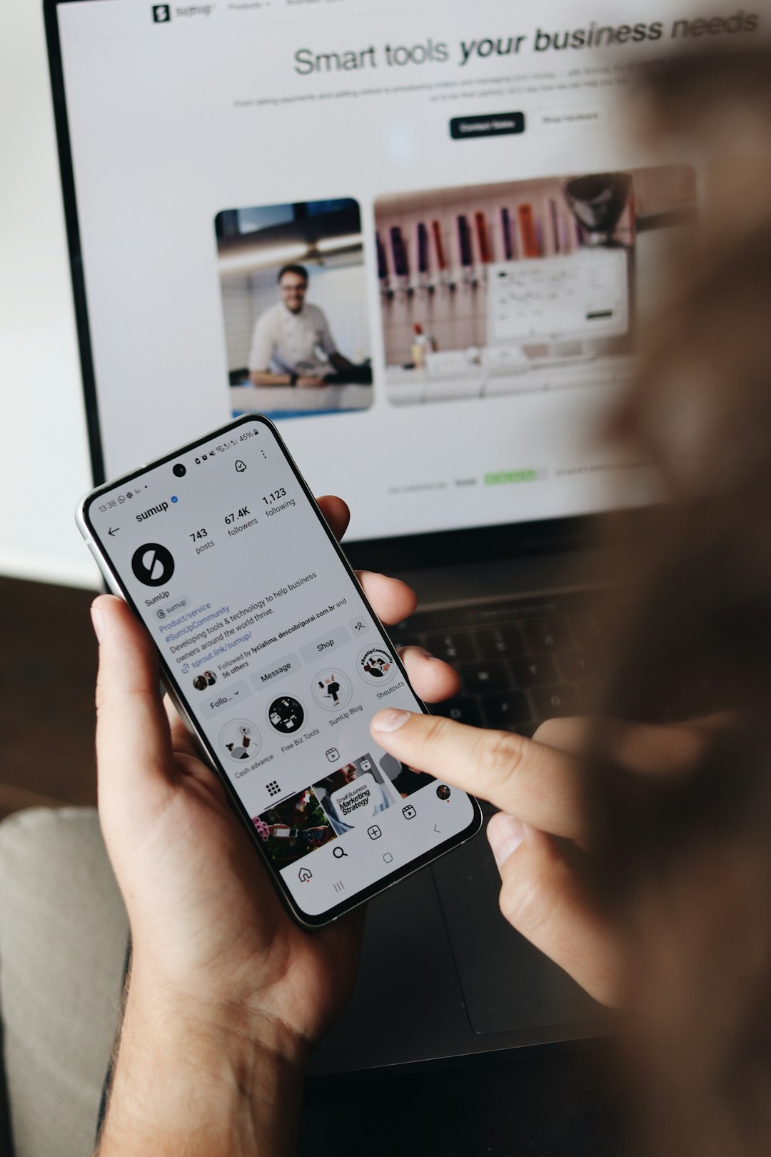 our-services-1 Viewing SumUp’s Instagram profile on a smartphone, which shares tips and tools for small business owners and entrepreneurs to manage payments and grow their businesses with SumUp’s fintech solutions.